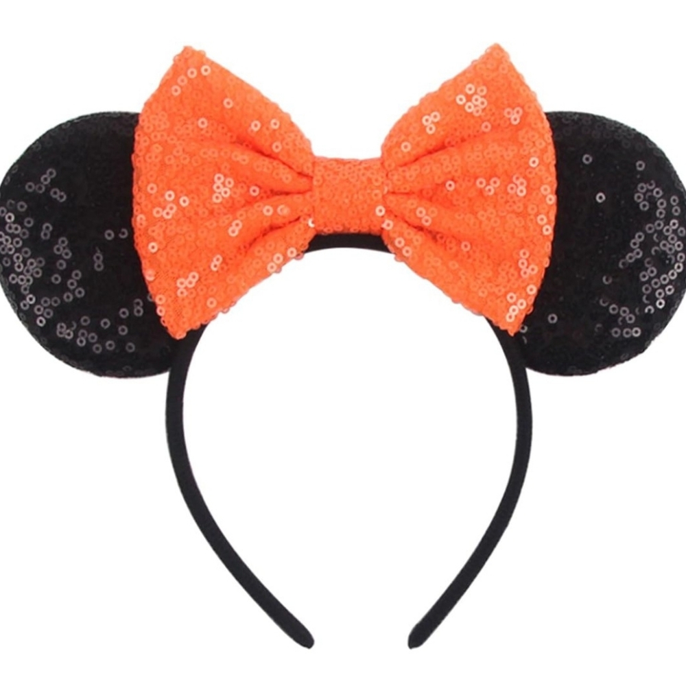 Sequin Mouse Ears Headband with Orange Bow